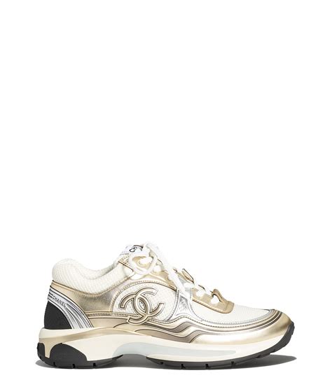 white and gold chanel shoes|Chanel metallic sneakers outfit ideas.